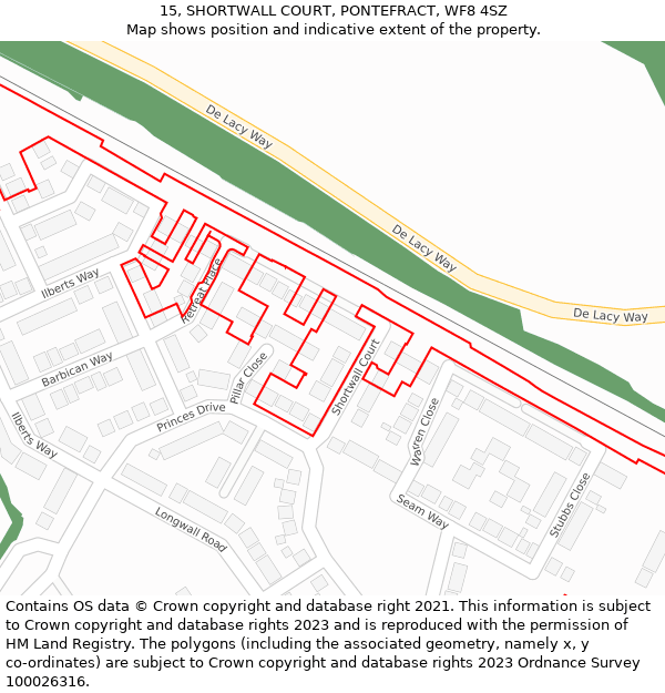 15, SHORTWALL COURT, PONTEFRACT, WF8 4SZ: Location map and indicative extent of plot