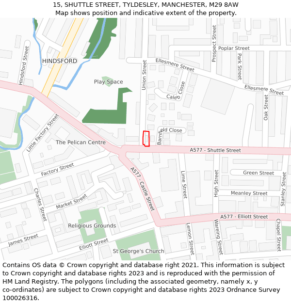 15, SHUTTLE STREET, TYLDESLEY, MANCHESTER, M29 8AW: Location map and indicative extent of plot