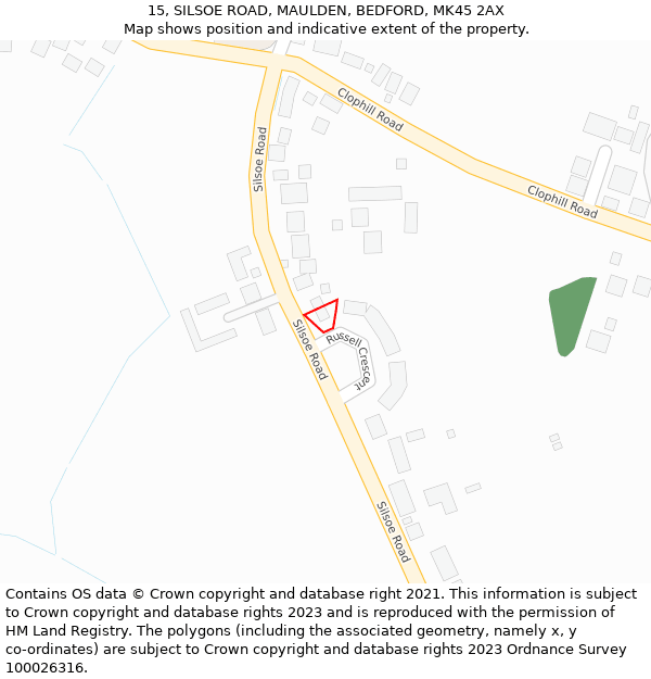 15, SILSOE ROAD, MAULDEN, BEDFORD, MK45 2AX: Location map and indicative extent of plot