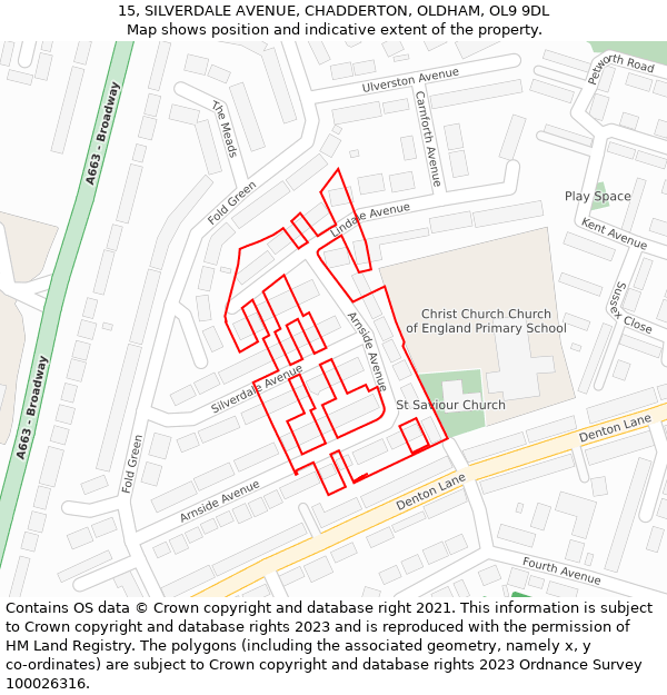 15, SILVERDALE AVENUE, CHADDERTON, OLDHAM, OL9 9DL: Location map and indicative extent of plot