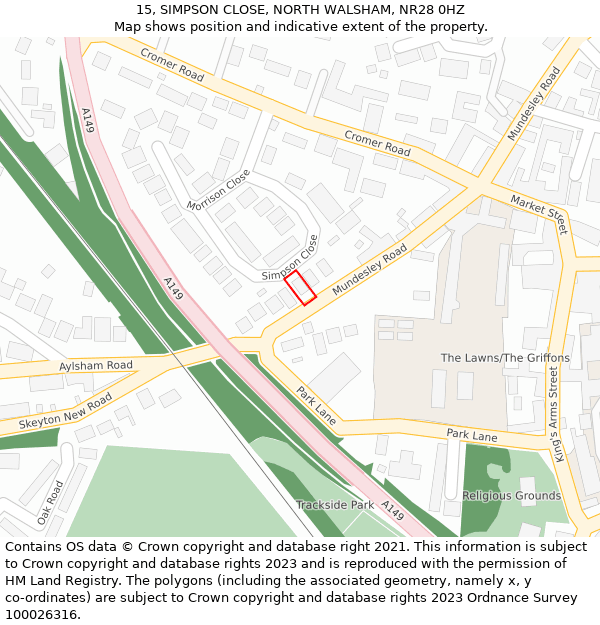 15, SIMPSON CLOSE, NORTH WALSHAM, NR28 0HZ: Location map and indicative extent of plot