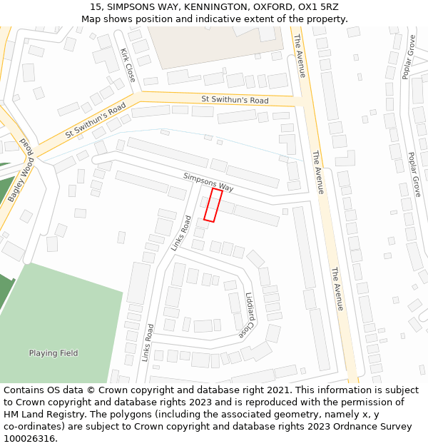 15, SIMPSONS WAY, KENNINGTON, OXFORD, OX1 5RZ: Location map and indicative extent of plot