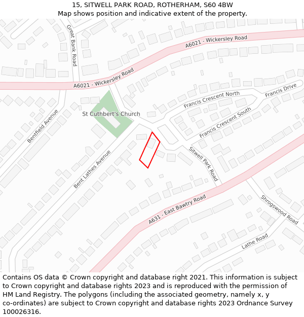 15, SITWELL PARK ROAD, ROTHERHAM, S60 4BW: Location map and indicative extent of plot