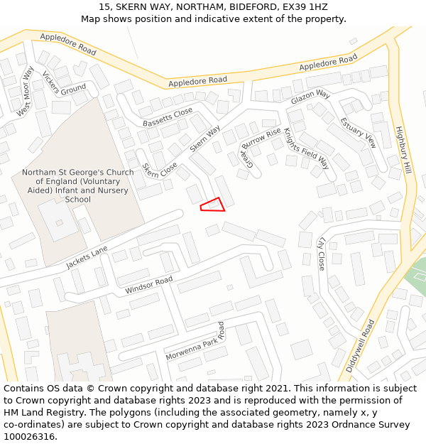 15, SKERN WAY, NORTHAM, BIDEFORD, EX39 1HZ: Location map and indicative extent of plot