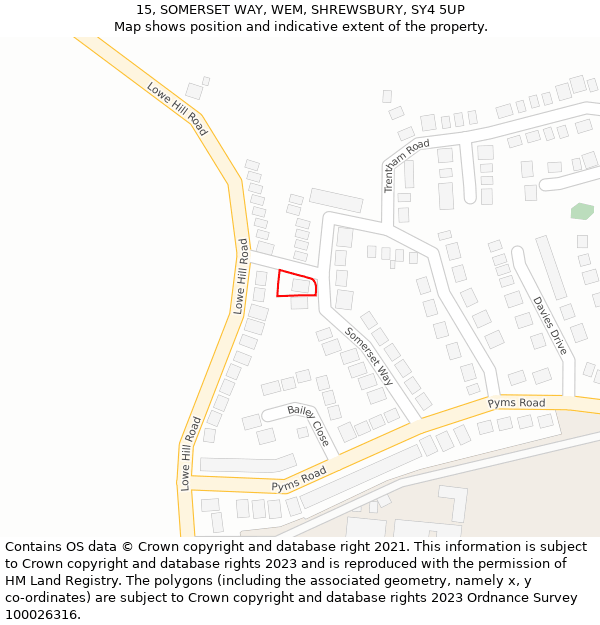 15, SOMERSET WAY, WEM, SHREWSBURY, SY4 5UP: Location map and indicative extent of plot