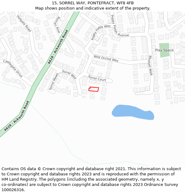 15, SORREL WAY, PONTEFRACT, WF8 4FB: Location map and indicative extent of plot