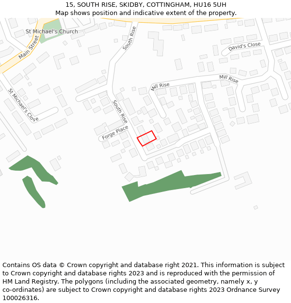 15, SOUTH RISE, SKIDBY, COTTINGHAM, HU16 5UH: Location map and indicative extent of plot