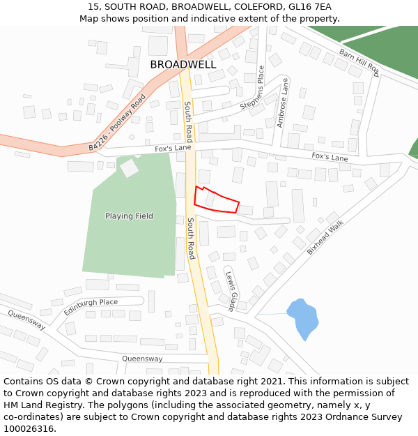 15, SOUTH ROAD, BROADWELL, COLEFORD, GL16 7EA: Location map and indicative extent of plot