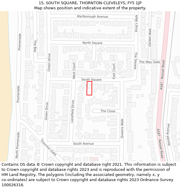 15, SOUTH SQUARE, THORNTON-CLEVELEYS, FY5 1JP: Location map and indicative extent of plot