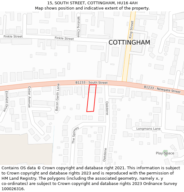 15, SOUTH STREET, COTTINGHAM, HU16 4AH: Location map and indicative extent of plot