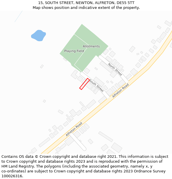 15, SOUTH STREET, NEWTON, ALFRETON, DE55 5TT: Location map and indicative extent of plot