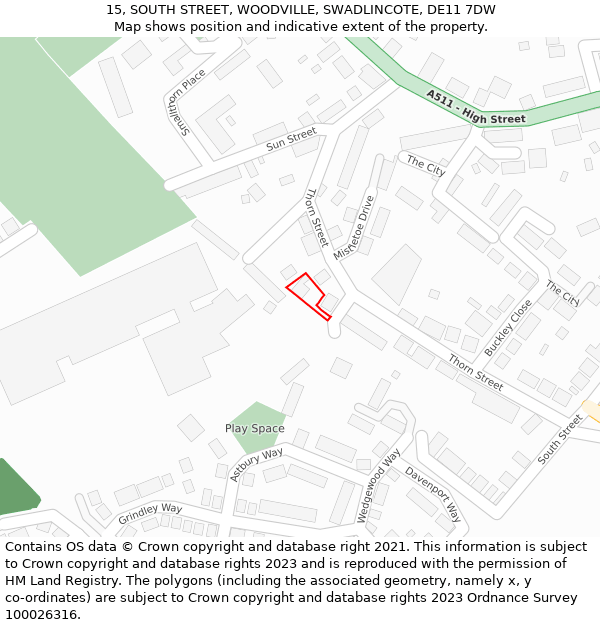 15, SOUTH STREET, WOODVILLE, SWADLINCOTE, DE11 7DW: Location map and indicative extent of plot