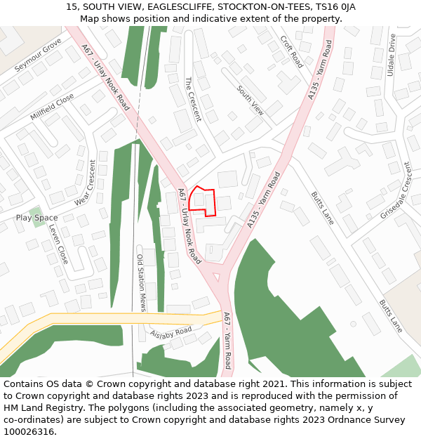 15, SOUTH VIEW, EAGLESCLIFFE, STOCKTON-ON-TEES, TS16 0JA: Location map and indicative extent of plot