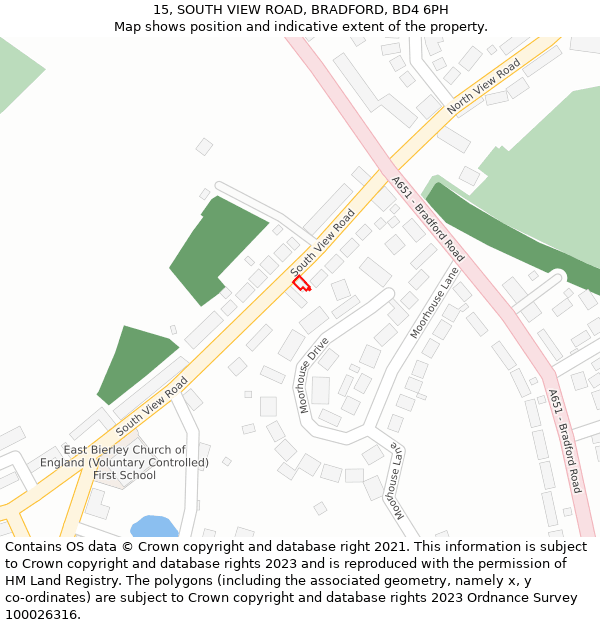 15, SOUTH VIEW ROAD, BRADFORD, BD4 6PH: Location map and indicative extent of plot