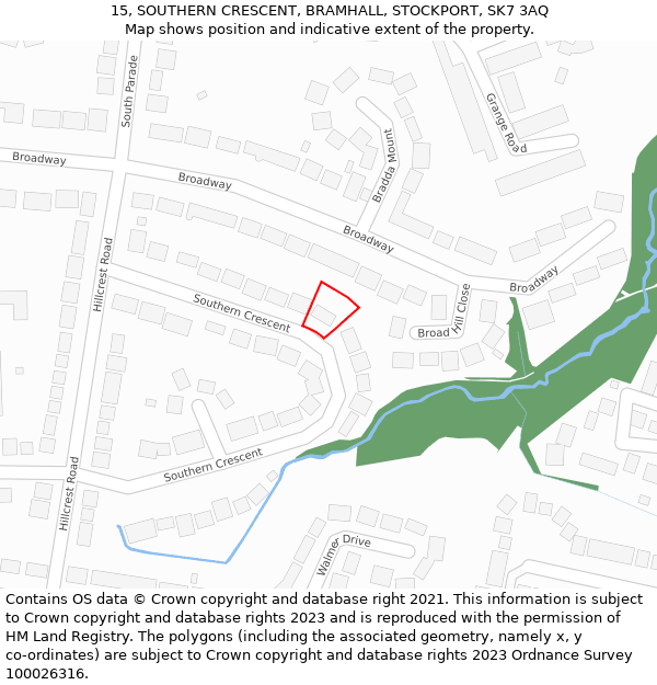 15, SOUTHERN CRESCENT, BRAMHALL, STOCKPORT, SK7 3AQ: Location map and indicative extent of plot