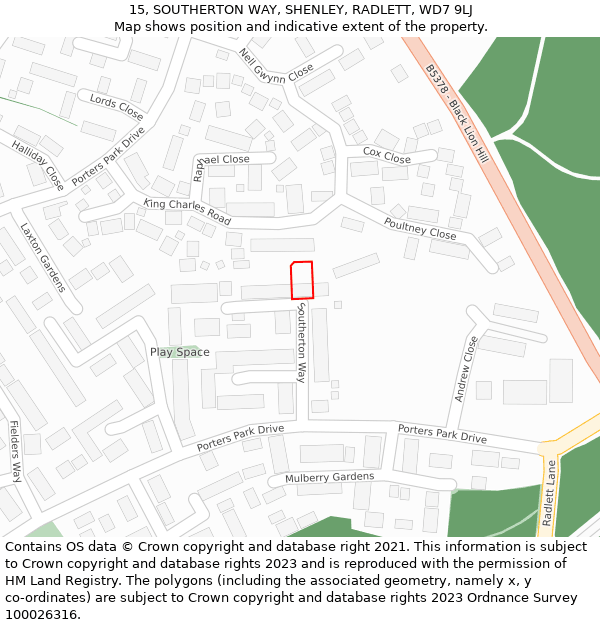 15, SOUTHERTON WAY, SHENLEY, RADLETT, WD7 9LJ: Location map and indicative extent of plot