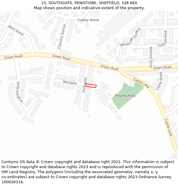 15, SOUTHGATE, PENISTONE, SHEFFIELD, S36 6EA: Location map and indicative extent of plot