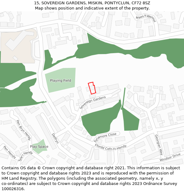 15, SOVEREIGN GARDENS, MISKIN, PONTYCLUN, CF72 8SZ: Location map and indicative extent of plot