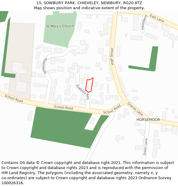 15, SOWBURY PARK, CHIEVELEY, NEWBURY, RG20 8TZ: Location map and indicative extent of plot