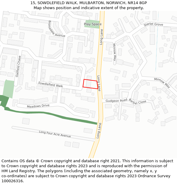 15, SOWDLEFIELD WALK, MULBARTON, NORWICH, NR14 8GP: Location map and indicative extent of plot