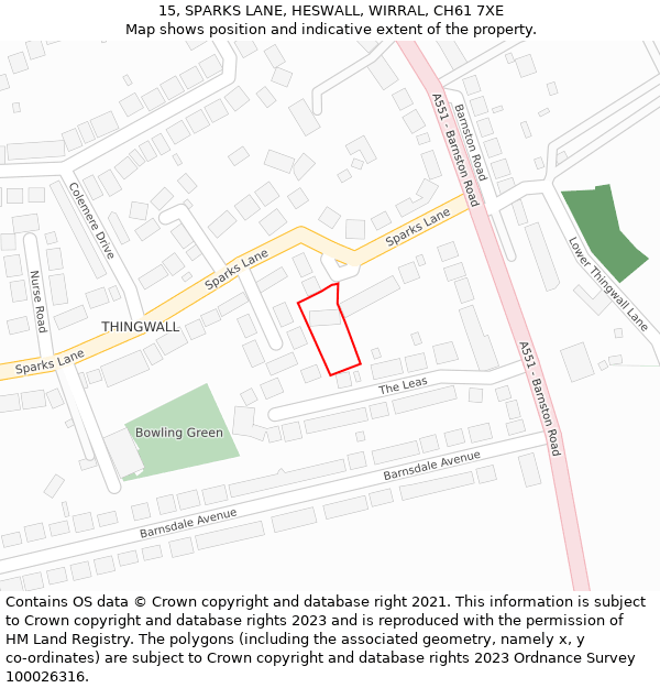 15, SPARKS LANE, HESWALL, WIRRAL, CH61 7XE: Location map and indicative extent of plot