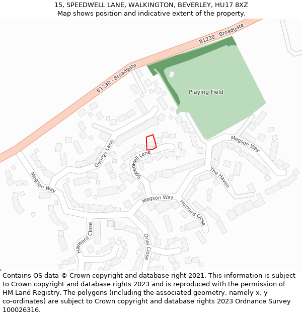 15, SPEEDWELL LANE, WALKINGTON, BEVERLEY, HU17 8XZ: Location map and indicative extent of plot