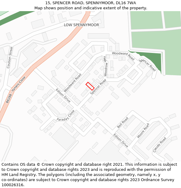 15, SPENCER ROAD, SPENNYMOOR, DL16 7WA: Location map and indicative extent of plot