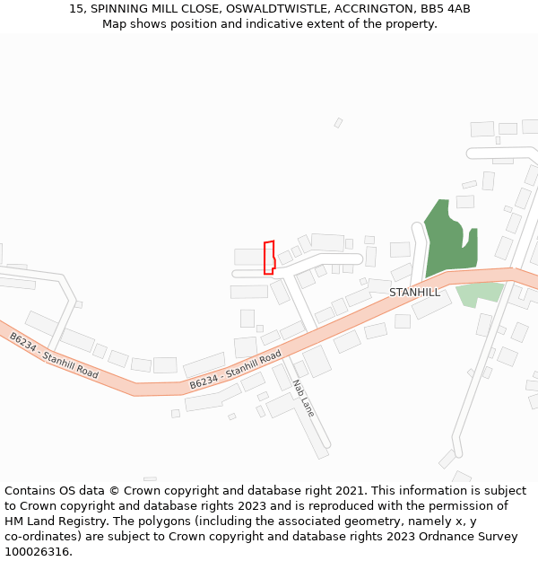 15, SPINNING MILL CLOSE, OSWALDTWISTLE, ACCRINGTON, BB5 4AB: Location map and indicative extent of plot