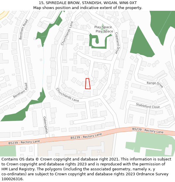 15, SPIREDALE BROW, STANDISH, WIGAN, WN6 0XT: Location map and indicative extent of plot