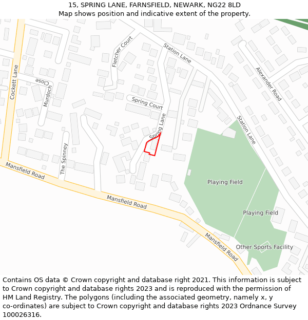 15, SPRING LANE, FARNSFIELD, NEWARK, NG22 8LD: Location map and indicative extent of plot
