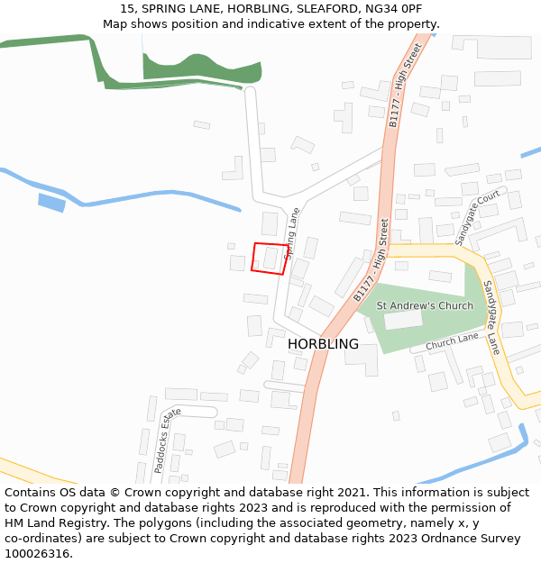 15, SPRING LANE, HORBLING, SLEAFORD, NG34 0PF: Location map and indicative extent of plot