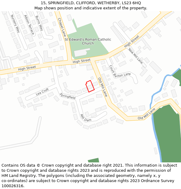 15, SPRINGFIELD, CLIFFORD, WETHERBY, LS23 6HQ: Location map and indicative extent of plot
