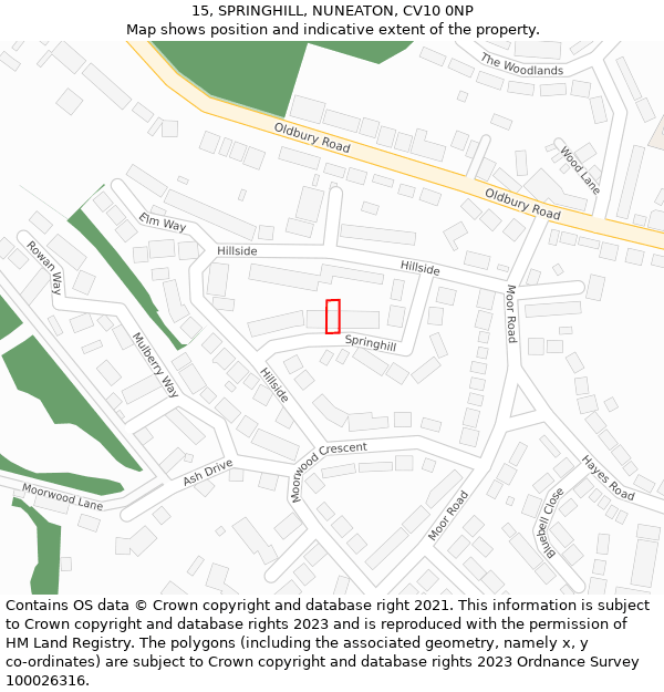 15, SPRINGHILL, NUNEATON, CV10 0NP: Location map and indicative extent of plot