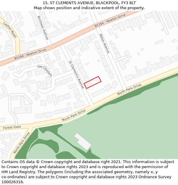 15, ST CLEMENTS AVENUE, BLACKPOOL, FY3 8LT: Location map and indicative extent of plot