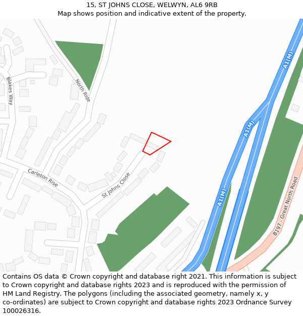 15, ST JOHNS CLOSE, WELWYN, AL6 9RB: Location map and indicative extent of plot