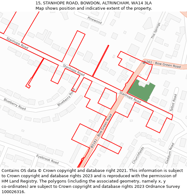 15, STANHOPE ROAD, BOWDON, ALTRINCHAM, WA14 3LA: Location map and indicative extent of plot