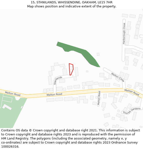 15, STANILANDS, WHISSENDINE, OAKHAM, LE15 7HR: Location map and indicative extent of plot