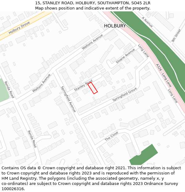 15, STANLEY ROAD, HOLBURY, SOUTHAMPTON, SO45 2LR: Location map and indicative extent of plot