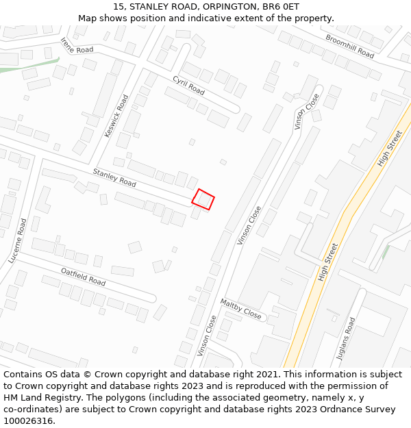 15, STANLEY ROAD, ORPINGTON, BR6 0ET: Location map and indicative extent of plot