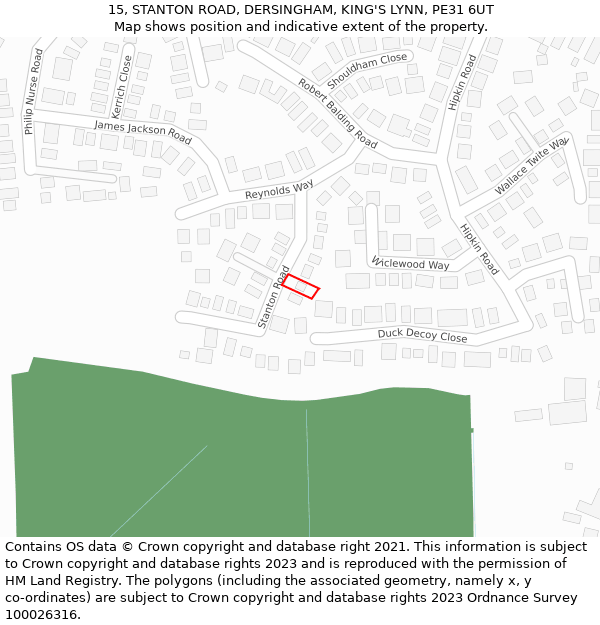15, STANTON ROAD, DERSINGHAM, KING'S LYNN, PE31 6UT: Location map and indicative extent of plot