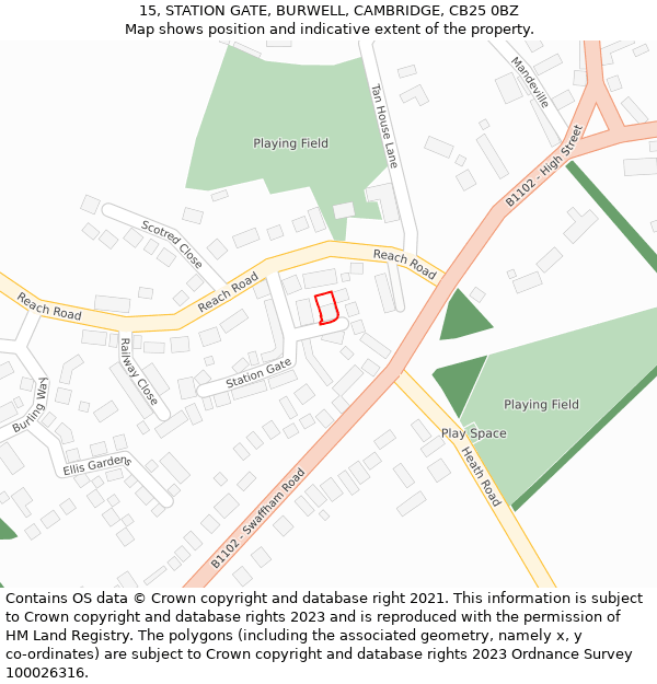 15, STATION GATE, BURWELL, CAMBRIDGE, CB25 0BZ: Location map and indicative extent of plot