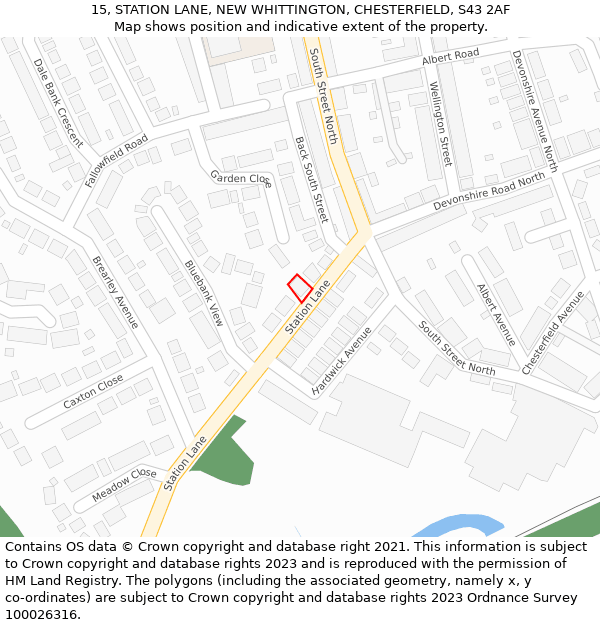 15, STATION LANE, NEW WHITTINGTON, CHESTERFIELD, S43 2AF: Location map and indicative extent of plot