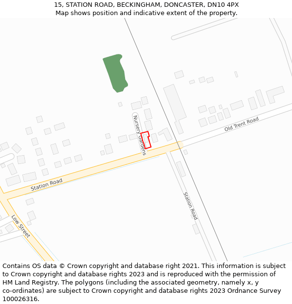 15, STATION ROAD, BECKINGHAM, DONCASTER, DN10 4PX: Location map and indicative extent of plot
