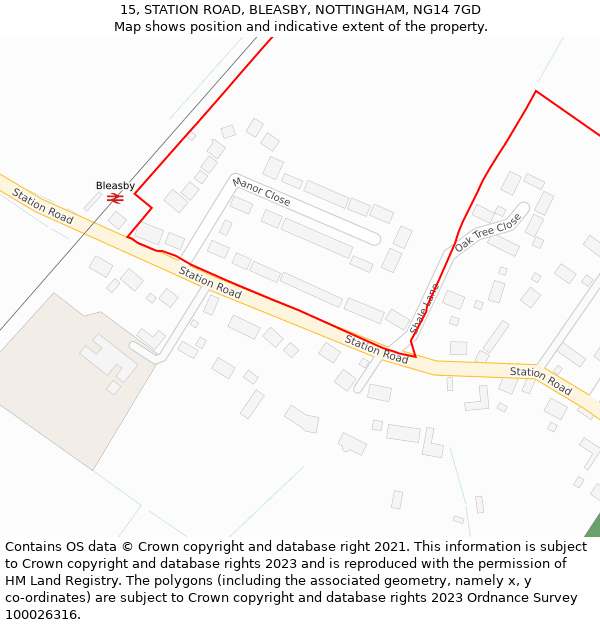 15, STATION ROAD, BLEASBY, NOTTINGHAM, NG14 7GD: Location map and indicative extent of plot