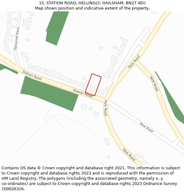 15, STATION ROAD, HELLINGLY, HAILSHAM, BN27 4EU: Location map and indicative extent of plot