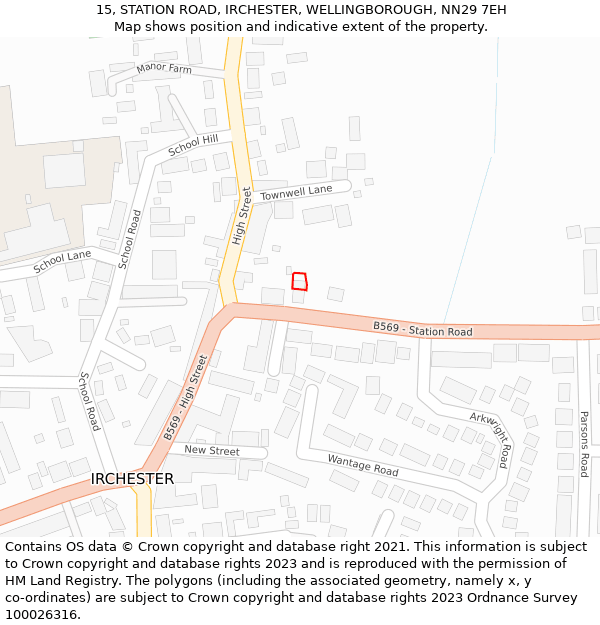 15, STATION ROAD, IRCHESTER, WELLINGBOROUGH, NN29 7EH: Location map and indicative extent of plot