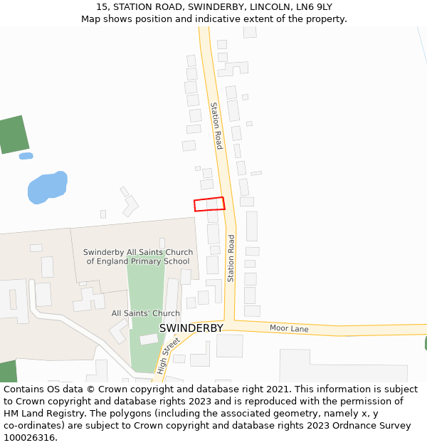 15, STATION ROAD, SWINDERBY, LINCOLN, LN6 9LY: Location map and indicative extent of plot