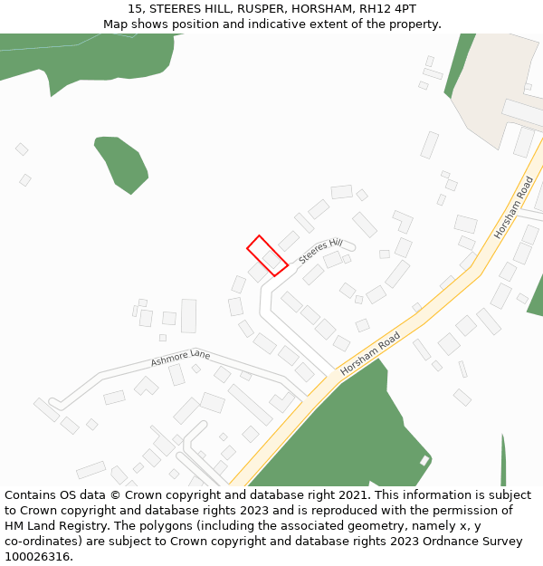 15, STEERES HILL, RUSPER, HORSHAM, RH12 4PT: Location map and indicative extent of plot