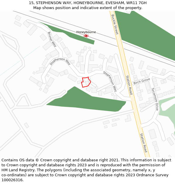 15, STEPHENSON WAY, HONEYBOURNE, EVESHAM, WR11 7GH: Location map and indicative extent of plot