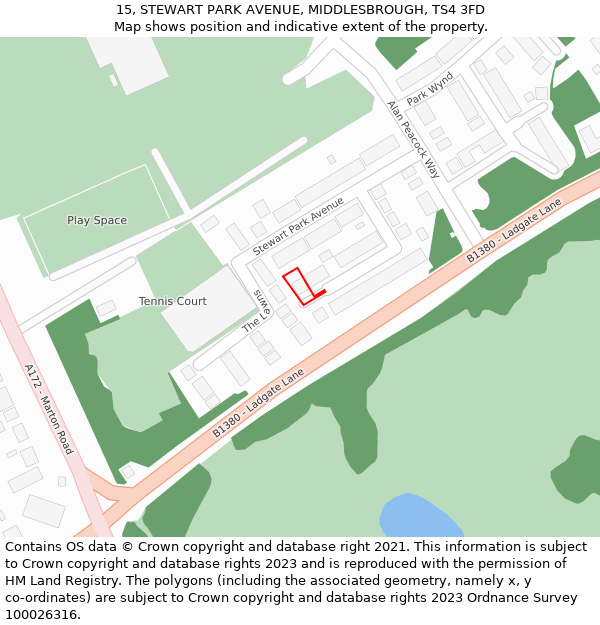 15, STEWART PARK AVENUE, MIDDLESBROUGH, TS4 3FD: Location map and indicative extent of plot